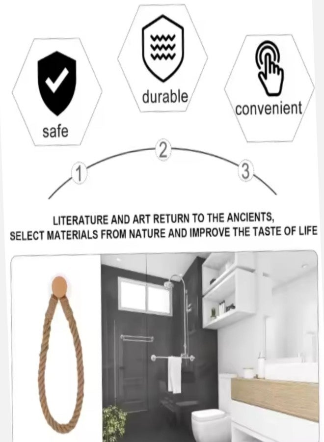 CHIBRO Toilet Roll Hanger for Bathroom | Wall Mounted Bamboo & Rope Tissue Holder | Eco-Friendly Rustic Roll Dispenser | Natural Look Toilet Paper Holder for Home Decor (Thick Rope) - Image 4